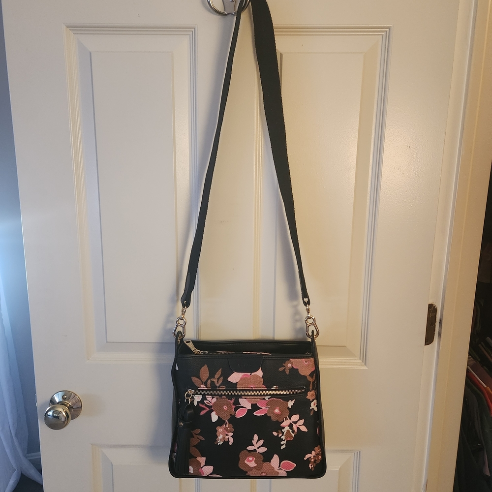 Chic Black Floral Crossbody Bag